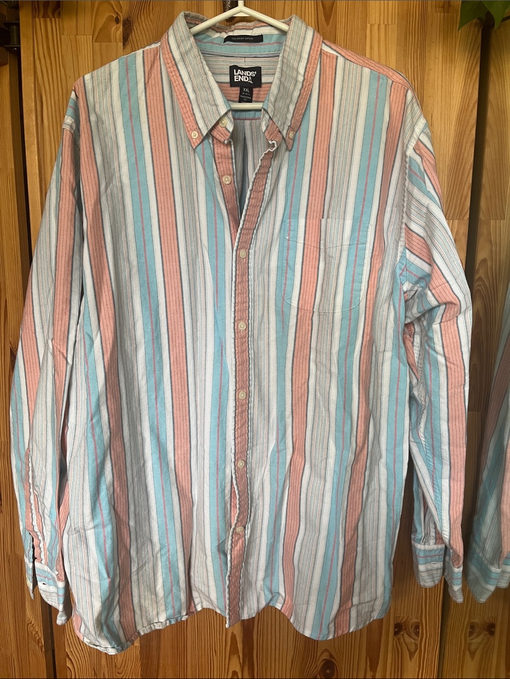 Lands' End Men's Button-Down Stripe Shirt - Pastel Blue & Coral (size XXL)